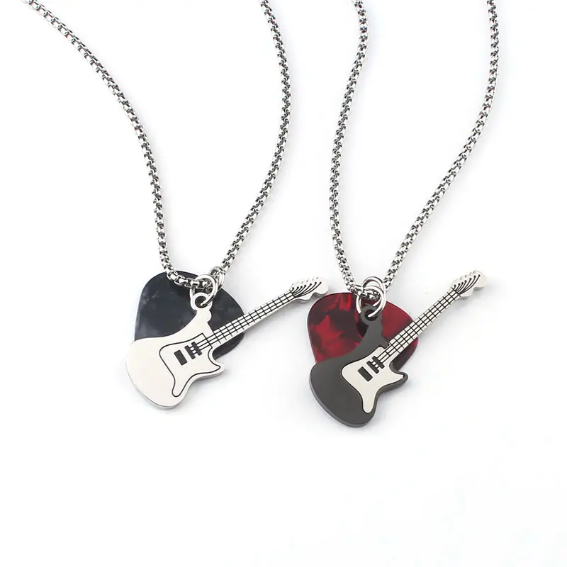 Rock Guitar Pick Pendant Necklace - 1/2Pcs, Metal Coating, Rock Theme, Long Length, Layer Friendly, Ideal Gift for Guitarists