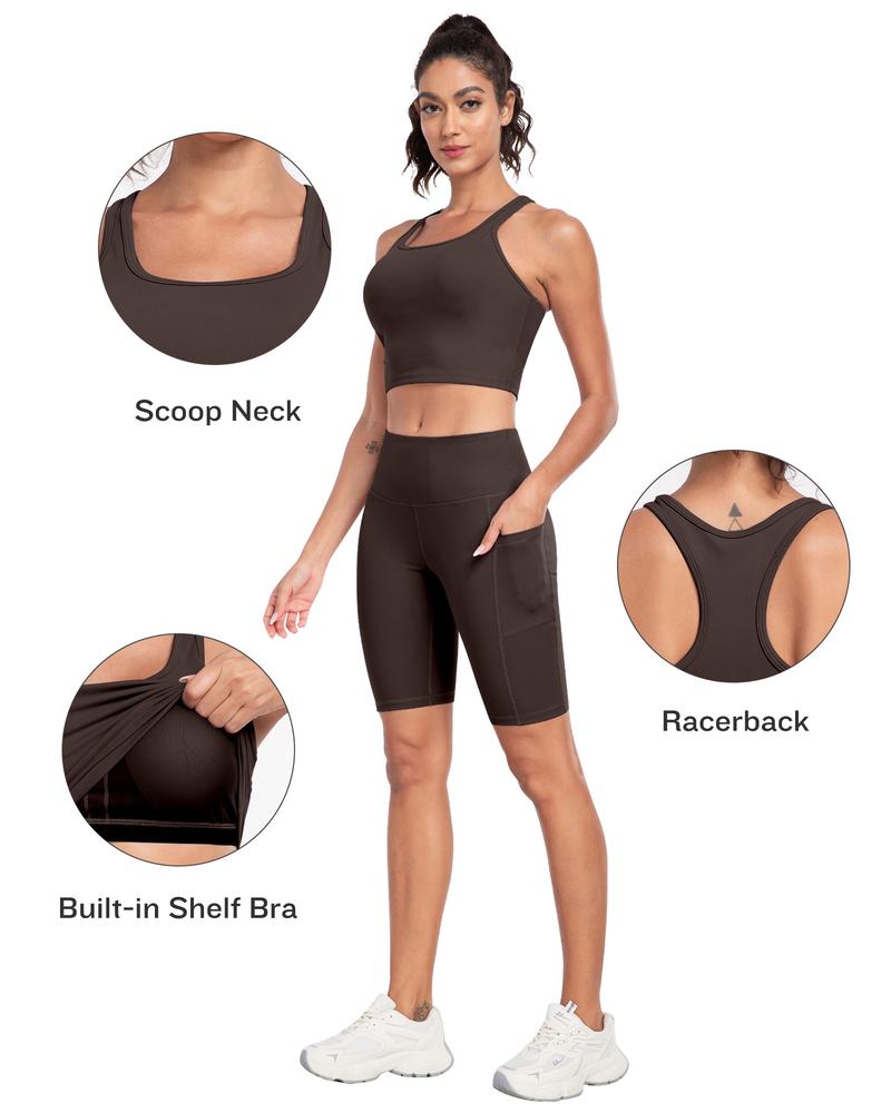 【Free 3-Day Shipping】2026 New 2-Piece Workout Set Racerback Longline Sports Bra & Mult-Pockets Biker Shorts Comfortable Breathable for Everyday Wear Fitness Running Training Sportswear Spring Autumn - Sporty Casual Seamless