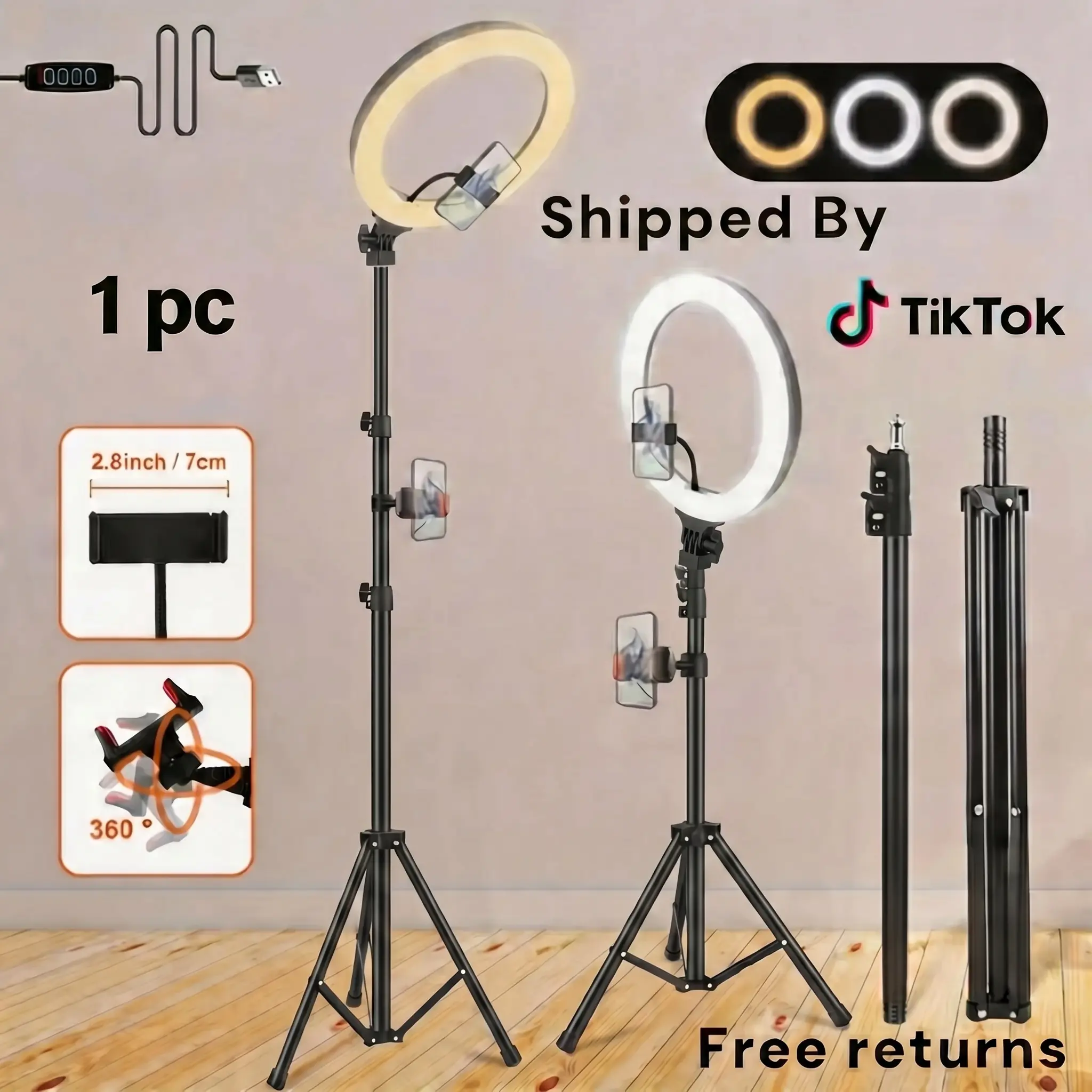 【DealsForYouDays】12" Video Light with 63" Tripod Stand & phone holder stand, Ring Light with 3 Color Temperature Control with USB-Powered, Dimmable LED Fill Light for Live Streaming, YouTube, TikTok, Makeup, Smartphone Cellphone#SummerVibes