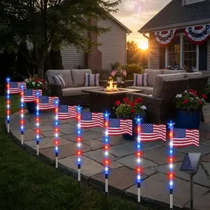 8-Piece Flag Light Set, 4th of July Decorations 8 Lighting Modes, 8-in-1 American Flag Solar Lights, Memorial Day Decorations Featuring Red, White, and Blue Lights for Independence Day Pathway Garden Decorations Yard Pathway
