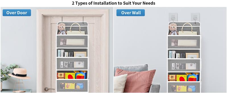 Home decor,christmas decorations,Black Friday Deal,Door Hanging Storage Rack - 5+5 Pockets for Everyday Storage with 5 Large Clear & Mesh Side Pockets for Bedrooms Bathrooms & Food Storage Rooms Grey Organizer Set Installation Hangable 10 - 15 Kg Capacity