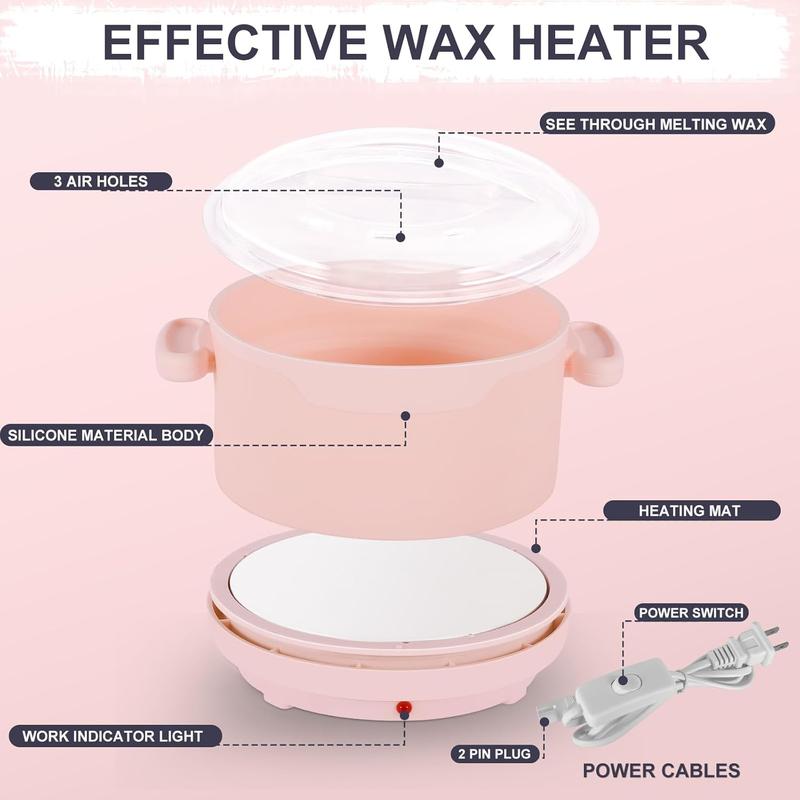 Silicone Wax Warmer For Hair Removal, Compact Portable Electric Wax Heater Machine With 3 Pack Wax Beads & 10 Sticks,For Soft and Hard Wax Beads Fast Heating, Home Gentle Waxing For  Eyebrows, Legs,Brazilian Full Body at Home Waxing Kit