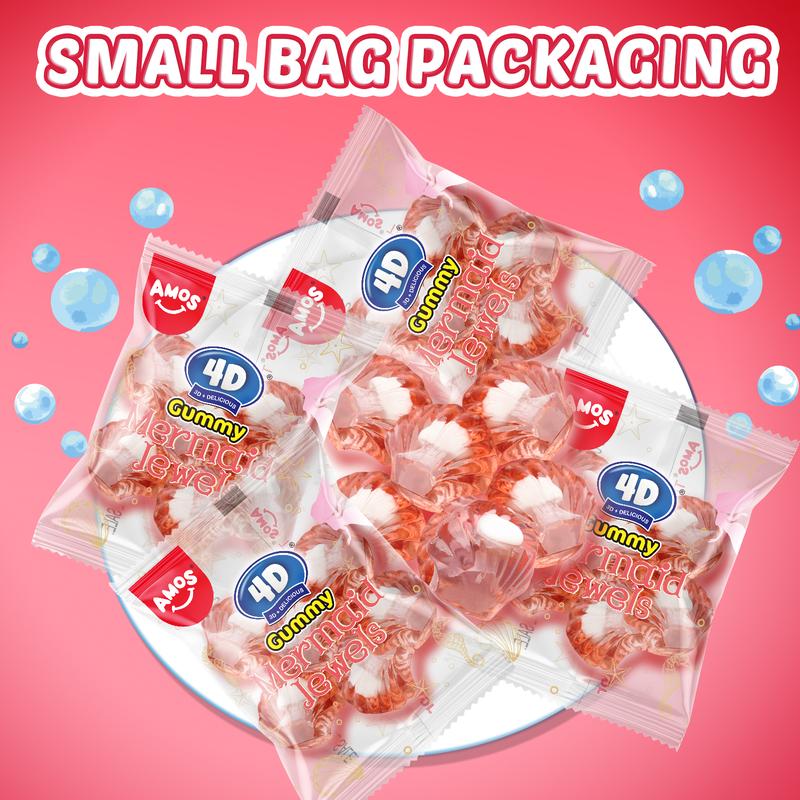 Amos 4D Gummy Mermaid Jewels - Blue Raspberry Flavor, Jelly-Filled Chewy Fruit Snacks, Gluten-Free, Resealable Bags, Healthy Exotic Sweet Treats - Bite