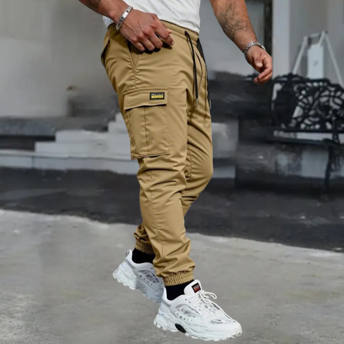 Men's Outdoor Hiking Cargo Pants with Multi-Pockets, Drawstring Waistband, Lightweight & Breathable Casual Trousers for Camping & Walking