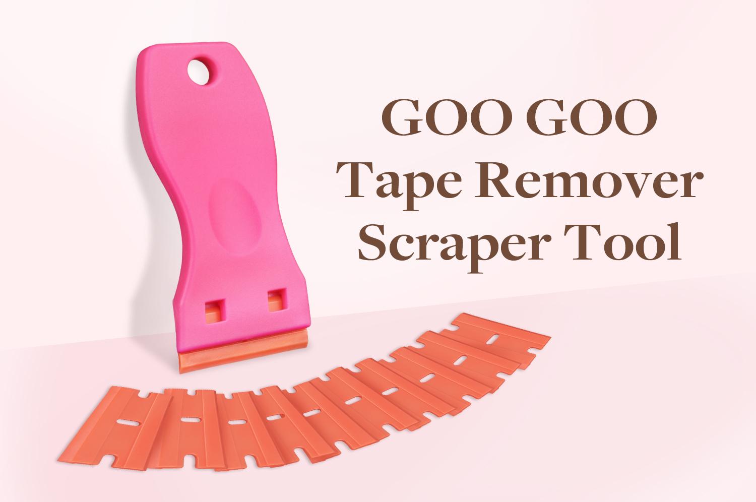 GOO GOO Tape Remover Scraper Tool Plastic Razor Blade Scraper with 10 Orange Replacement Blades, Hot Pink Plastic Scraper for Tape in Extensions, Effectively Removes Tape Residue