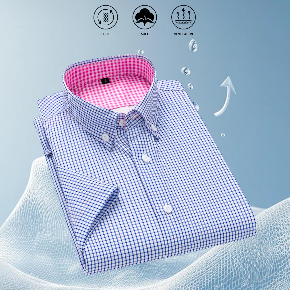 Men's Casual Plaid Short Sleeve Shirt for Spring Summer Autumn, Suitable for Outings, Vacation, and Everyday Wear Checkered Gingham