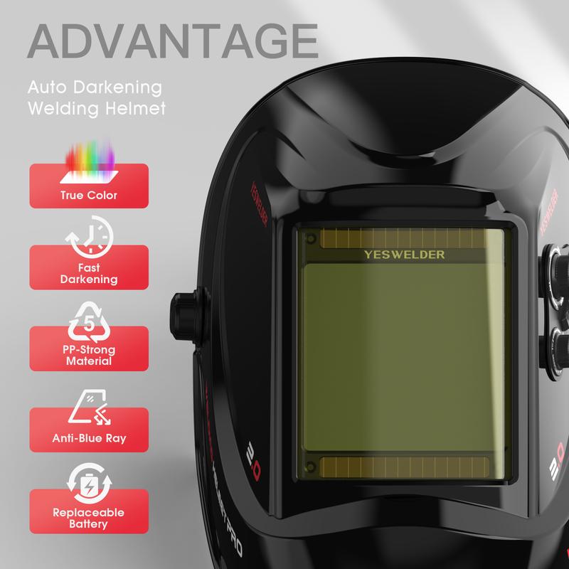 YESWELDER LYG-M800H True Color Auto Darkening Welding Helmet | Large 3.93"x3.66" View, 4 Arc Sensors Welding Mask | Wide Shade 3/5-13 Hood for TIG MIG ARC Grind