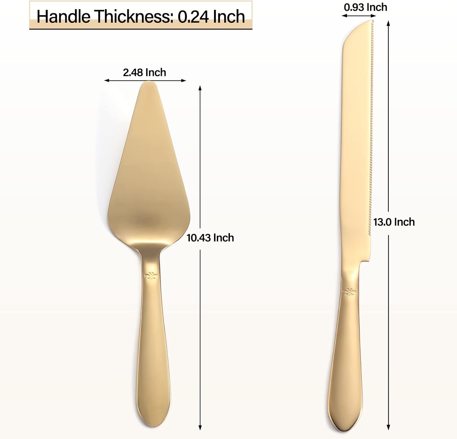 Cake Cutting Set for Wedding, Elegant Knife and Server with Thickened Stainless Steel Rounded Edges, Cutter Pie Spatula Birthday Anniversary Christmas Gift of 2, Gold Bakeware Utensils