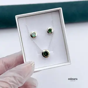 MINARA 950 Silver SET CIRCULAR With Gold + Chain 18''