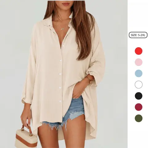 Imily Bela Womens Oversized Blouse Long Sleeve Button Down Shirt Laple Collar Loose Fit Tops
