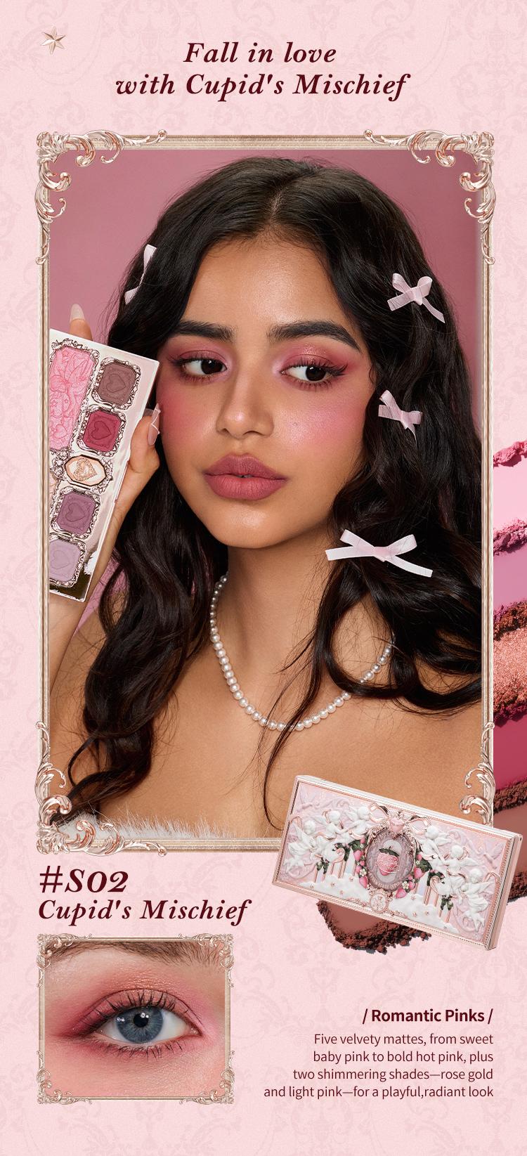 Flower Knows Strawberry Cupid Collection Makeup Palette, Matte, Shimmer, all-in-one Palette, Blush, Longlasting, High Pigment, Ideal For Office, Travel or Date