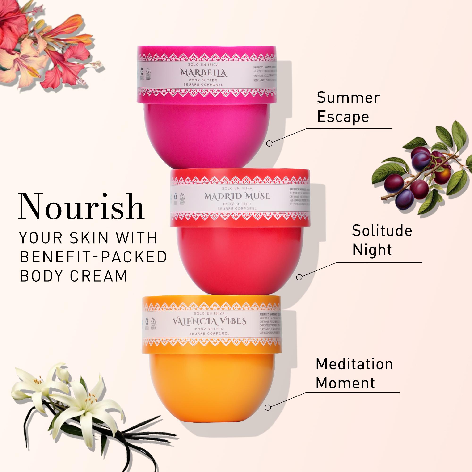 Solo En Ibiza 3pcs Body Butter Set 50g/1.76oz Madrid Muse Valencia Vibes Marbella Scents Cosmetic Moisturizers Skin Repair