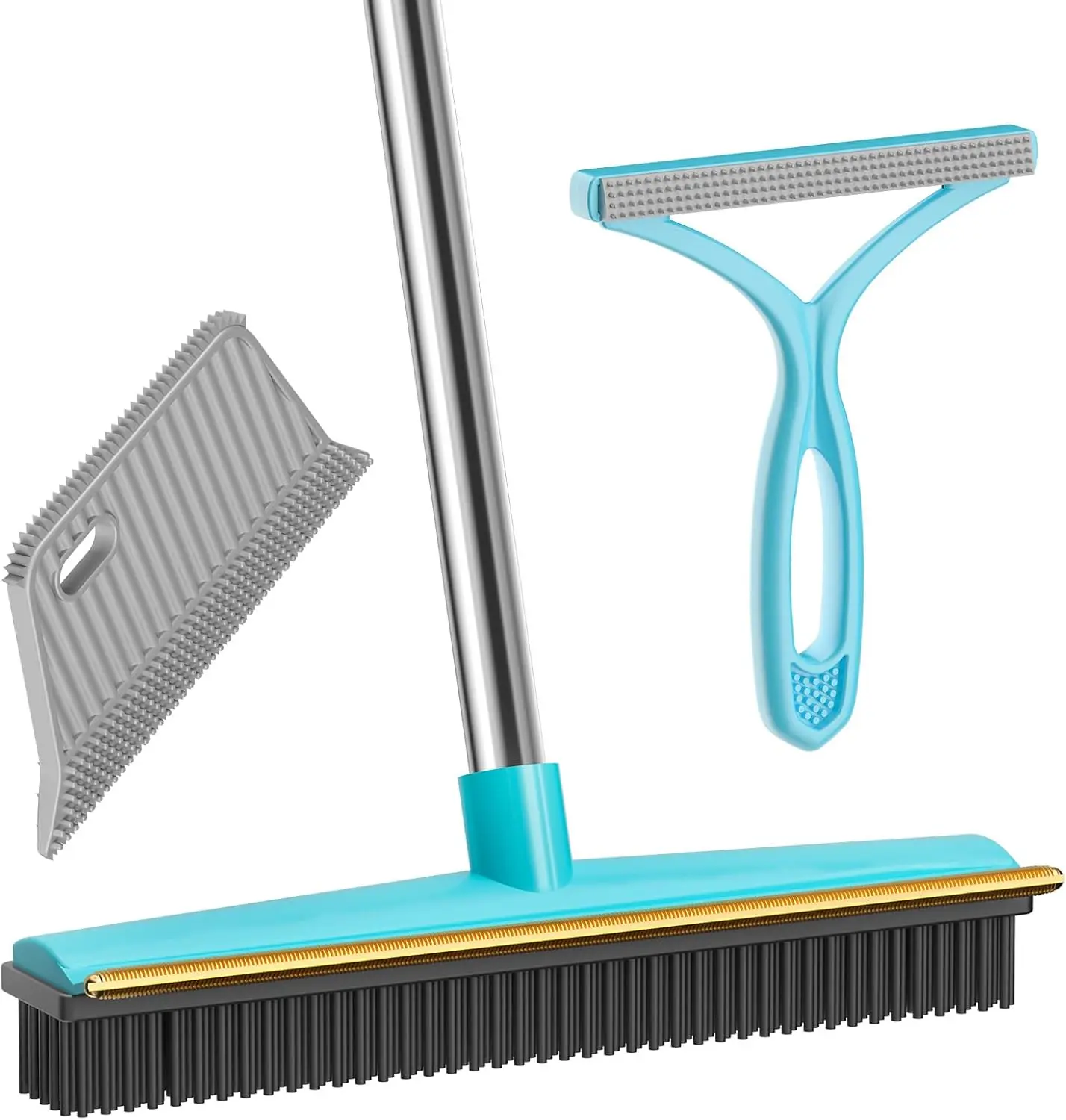 Carpet Rake Pet Hair Remover, 60" Long Rubber Broom, 3 Pack | Dog Cat Fur Remover, Carpet Scraper, Rug Rake, Scraper Brush, Carpet Brush, Carpet, Rugs, Car Mats, Couch, Pet Bed, Furniture