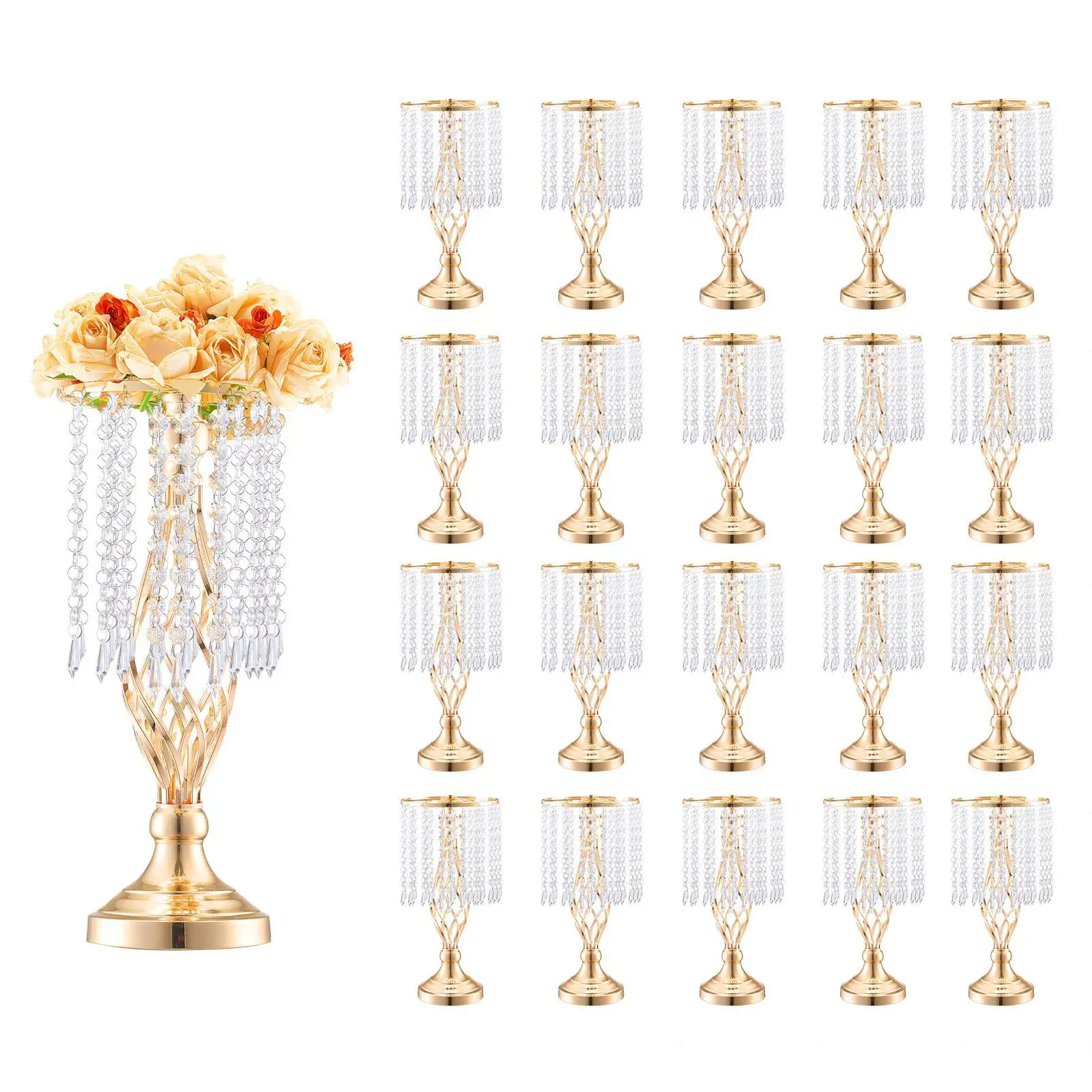 【SummerFinds】VEVOR 20PCS 43cm/16.9” Tall Crystal Wedding Flower Stand,  Metal Wedding Centerpiece Vase, Gold Flower Holders Floral Display Rack for Tables Wedding Dinner Party, Ceremony Birthday Event Decor