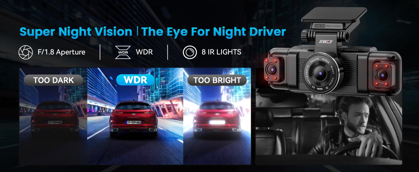 IIWEY N5 4 Channel Dash Cam 360° View 1080P Front & Rear 8 IR Lamps Night Vision 5G WiFi APP Control G-Sensor Parking Mode 128GB SD Card Included side  camera