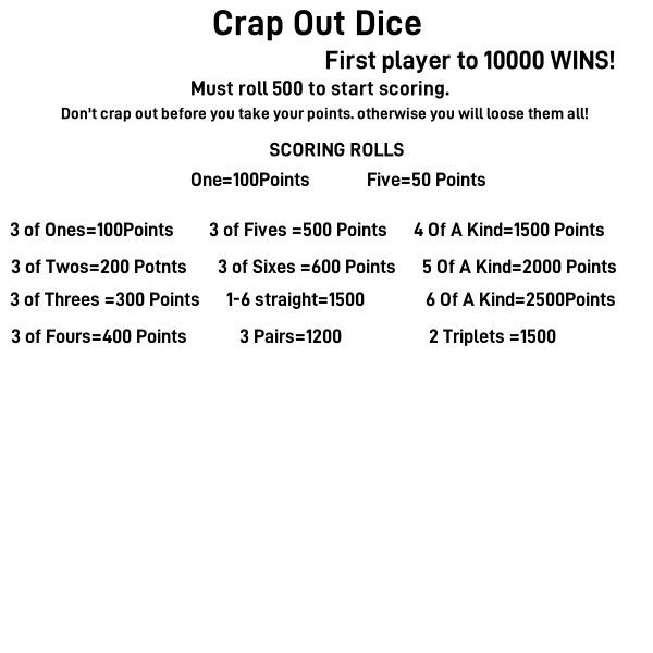 Crap Out Dice Game Board for Up to 4 Players, Classic Family Strategy Game for Party, Gathering, Outdoors Camping with Families, Friends