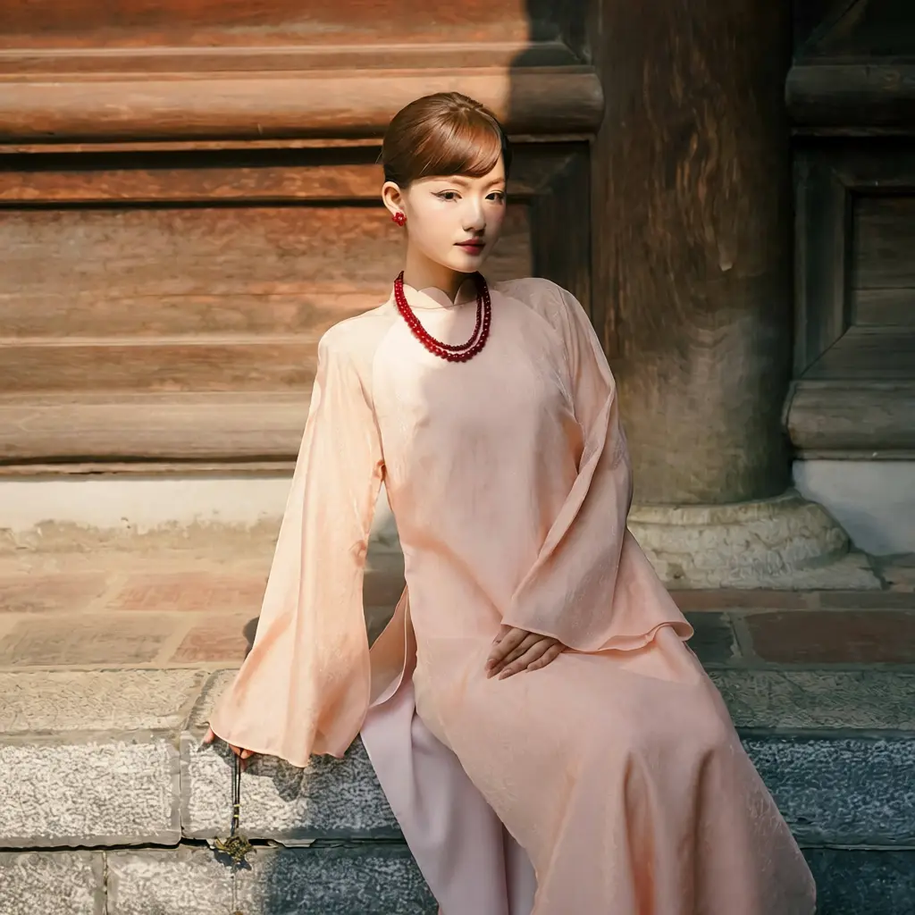 "Thy Son" Ao Dai set in Blush Pink