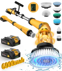 Qimedo Electric Spin Scrubber Extra Large Brush Q3,6000 mAh Best Battery Power Scrubber for Cleaning,1200RPM Shower Cordless Cleaning Brush with 8 Brushes for Bath/Tub/Tile/Floor (Smart Display)