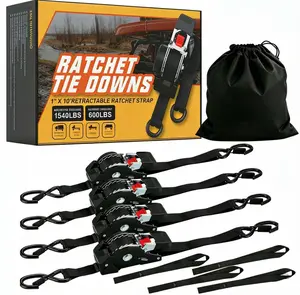 4 Pack Retractable Ratchet Straps, 1763lb Break Strength Self Retracting Ratchet Straps Heavy Duty with Soft Loops, 10FT Auto Tie Down Straps Easy Retract for Motorcycle, Truck, Securing Cargo