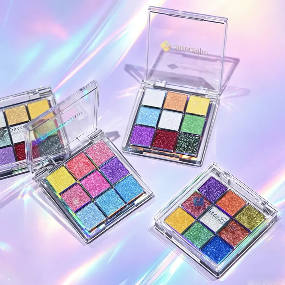 Duochrome & Multichrome Shimmer Sparkle Palette - 9 Highly Pigmented Eyeshadows with Bling Effect, Acrylic-Free & Gluten Free Cosmetic, Makeup Products, Multicolor Makeup Palette, Glitter Eyeshadows, Eyeshadow Palette