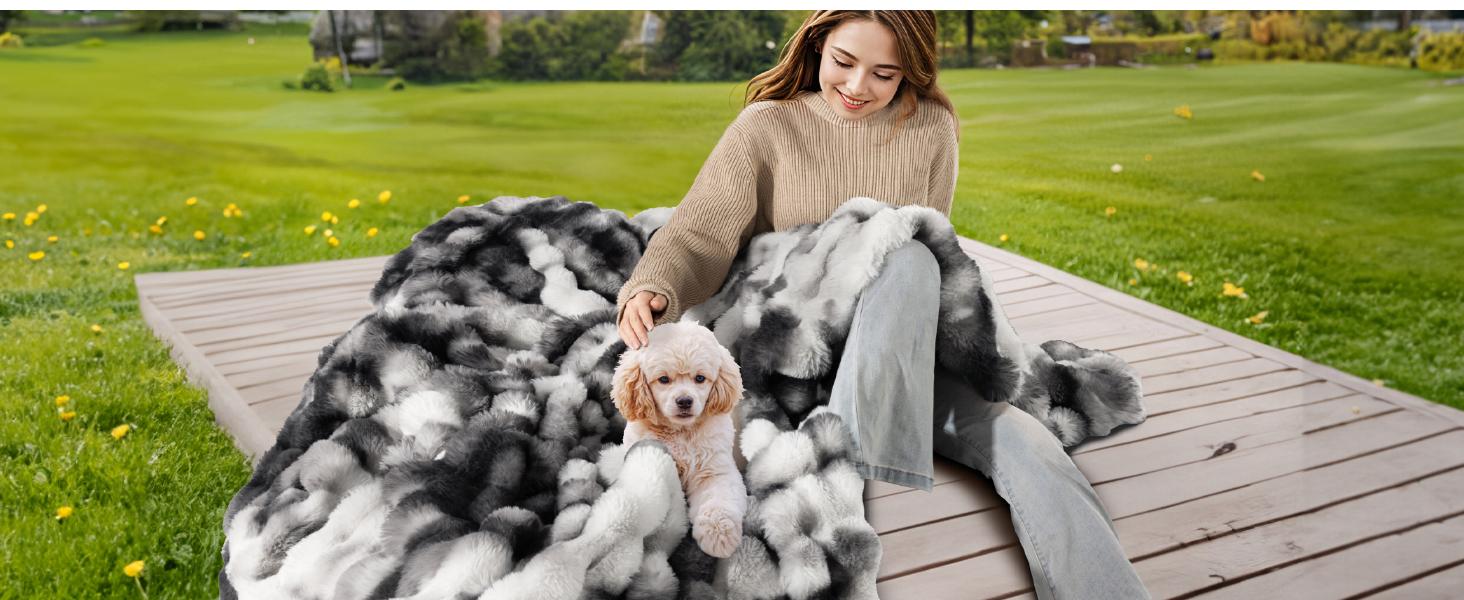 Shilucheng Queen Size Faux Rabbit Fur Throw Blanket 50"x70", Plush Cozy Decorative Throw for Bed, Couch, Sofa and Chair, Perfect Home Decor for Bedroom Living Room