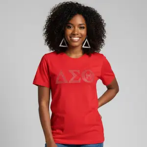 DST Rhinestone T-Shirt - Red with Delta Sigma Theta Rhinestone Design for Women