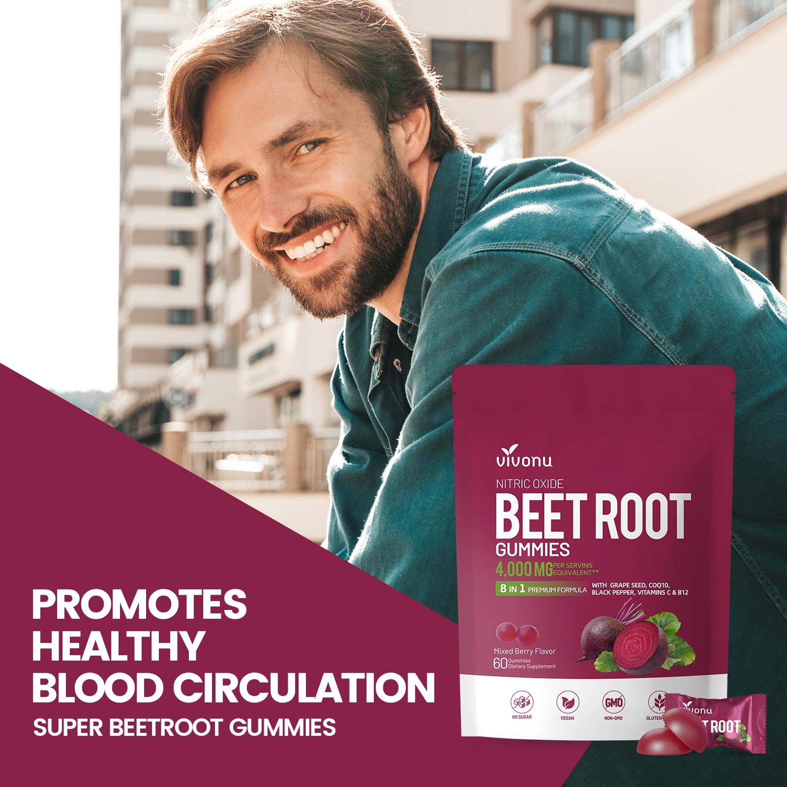 VivoNu Beet Root Gummies – Supports Circulation and Daily Wellness | With CoQ10, L-Arginine, Vitamin C
