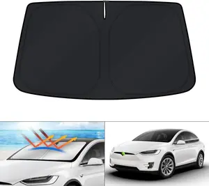 Canvcle Windshield Sun Shade for Tesla Model X 2016-2025 Double Thickness 240T Reflective Fabric Foldable Sun Visor Protector Blocks 99% UV Rays Keeps Car Cooler