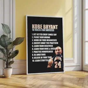 Kobe Bryant 10 Rules Poster, Motivational Lakers Wall Art, Home Decor