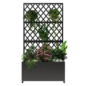 Gaomon Galvanized Steel Raised Garden Bed with Trellis, 71"x46"x16" Planter Box with Lockable Wheels, Drainage Holes & Privacy Screen for Vegetables, Vines on Patio, Deck