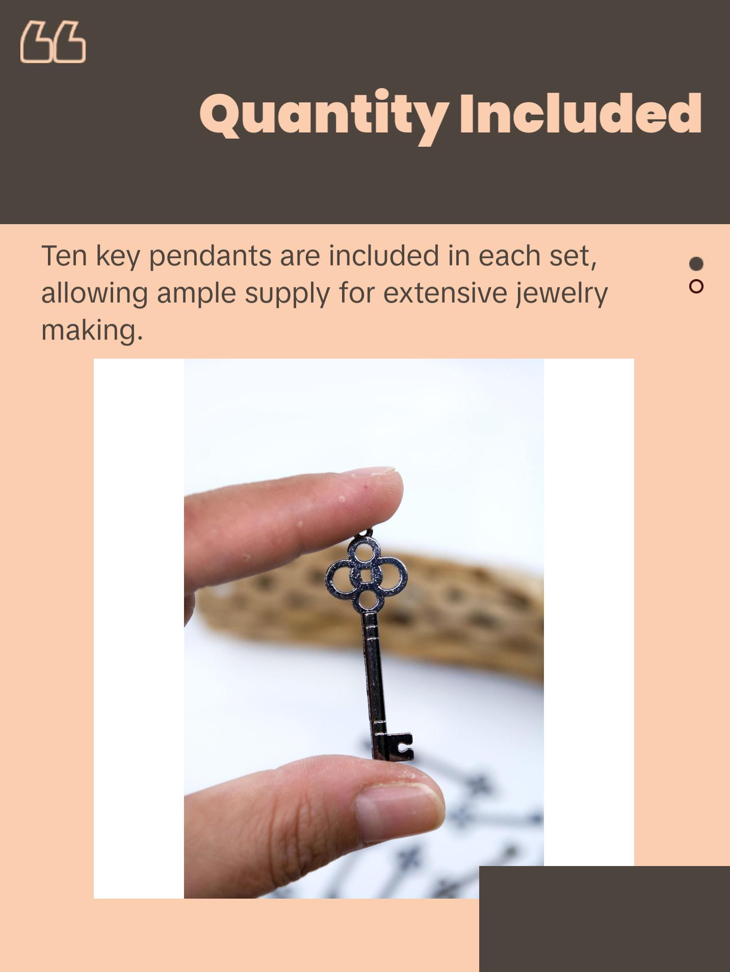 Keys: Antique Brass, Copper, and Gunmetal (black) Key Pendants, 10 pcs