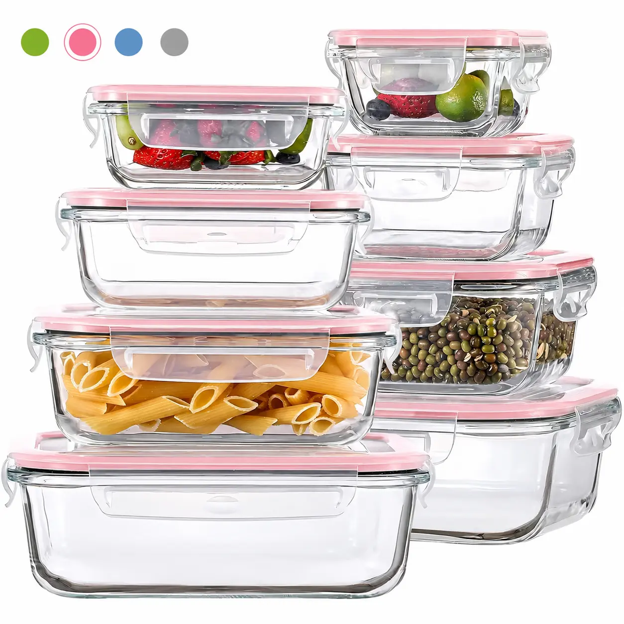 AISOON 12/8 Pack Stackable Glass Food Storage Containers Set - Kitchen Sealed Set with Transparent Sealed Lids, BPA-Free, Airtight, Leak-Proof, Borosilicate Glass, Oven-Safe Meal Prep Containers, Stackable Food Containers