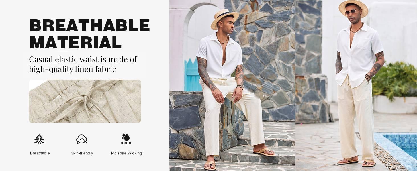 COOFANDY New York Fashion Week Linen Yoga Elastic Beach Vacation Pants Cotton Fabric Bottom Breathable Drawstring Light Loose Comfort Fit Adjustable Summer Trouser COOFANDY New York Fashion Week Linen Yoga Elastic Beach Vacation Pants Cotton Fabric Bottom Breathable Drawstring Light Loose Comfort Fit Adjustable Summer Trouser