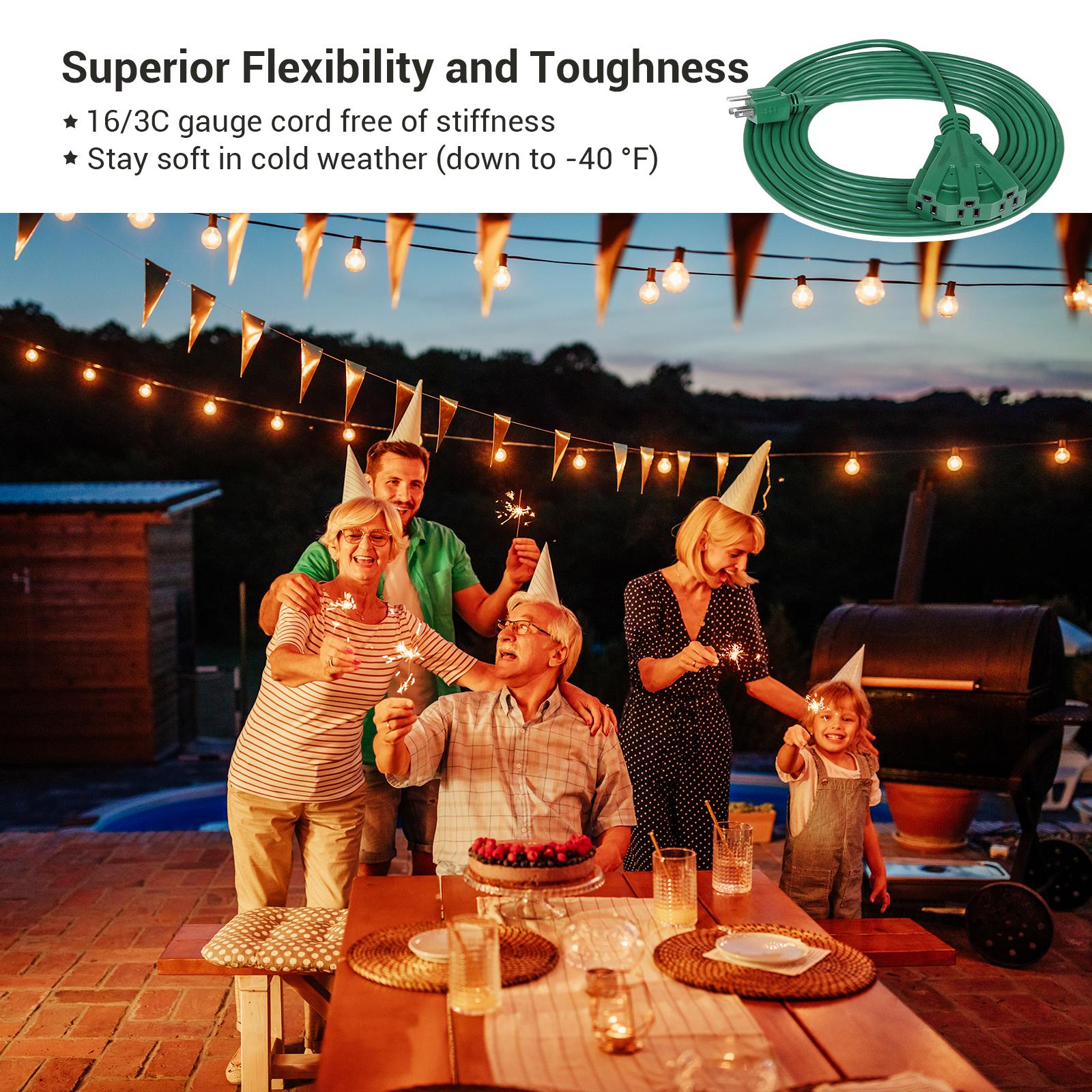 DEWENWILS 15ft Outdoor Extension Cord, Weatherproof 16/3 SJTW Power Cable for String Lights and Landscaping String Lights (2 Pack)-HTOG15A DEWENWILS 15ft Outdoor Extension Cord, Weatherproof 16/3 SJTW Power Cable for String Lights and Landscaping String Lights (2 Pack)-HTOG15A