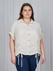 Women's Textured Drawstring Shirt button down Blouse