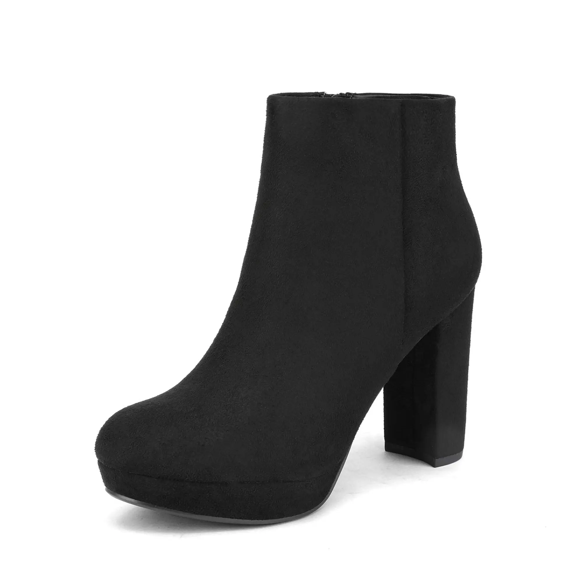 Dream Pairs Women's Classic PU Upper Ankle Boots - 4 in High Heel Lace-Up Platform Footwear, Side Zip Fast On, Synthetic Sole, Extra Boost for Dresses & Denim