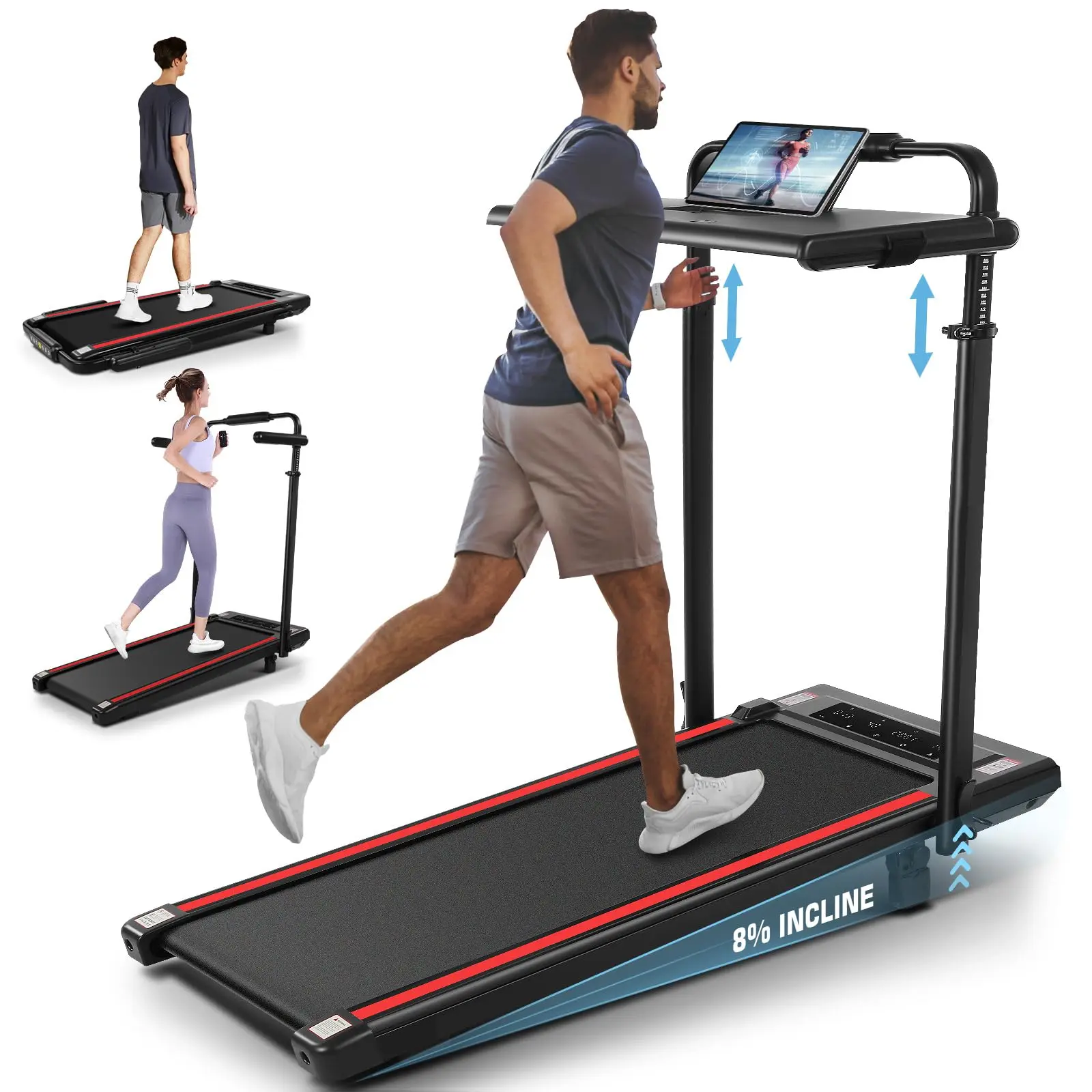 8-in-1 Under Desk Treadmill Walking Pad - Adjustable Height & Incline,  Foldable Home Treadmill with 3 Control Modes, 350lbs Capacity, No Assembly Required summerwins Home Exercise Equipment Home Gym Equipment tiktokshopbacktoschool
