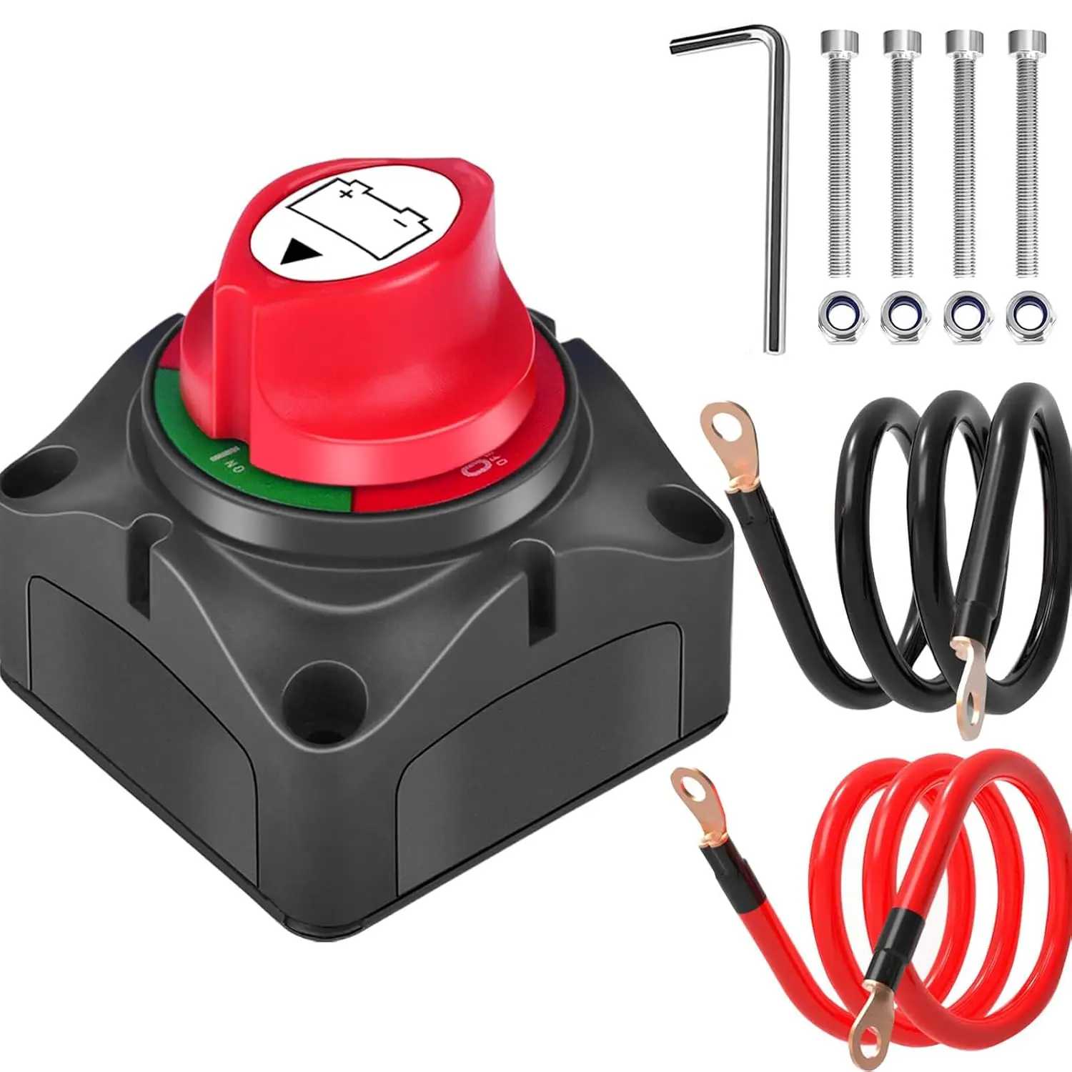 SUNMORN Heavy-Duty Battery Disconnect Switch, Waterproof Master Isolator for Ships, RVs & Cars, 12V-60V 275A Cut-Off with 2 6AWG Copper Lug Cables & Hex Wrench, Vehicle Accessories, High-Current Demands, 2Pcs Battery Cables, Industrial Equipment, Switch +