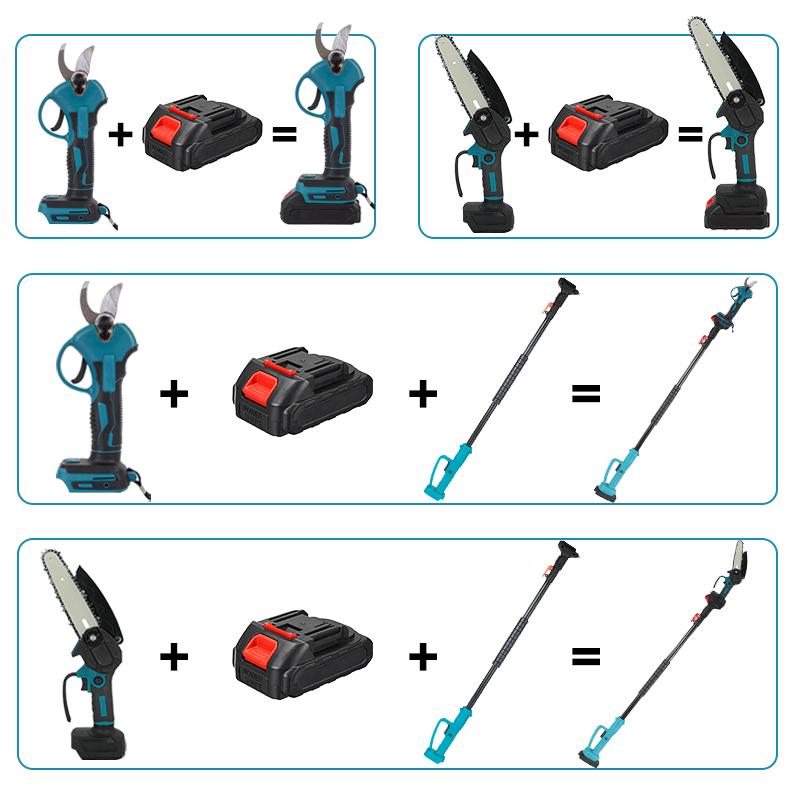 3-in-1 Cordless Pole Saw, Mini Electric Chainsaw and Electric Pruning Shears with 6.5ft Telescopic Pole, 6 Inch Electric Brushless Pole Saw with 2 1.3Ah Batteries for Home Garden Tree Pruning