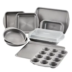 Circulon Total Nonstick Bakeware Set with Nonstick Bread Pan Cookie Sheet Baking Pan Baking Sheet Cake Pan and Muffin/Cupcake Pan - 10 Piece Gray