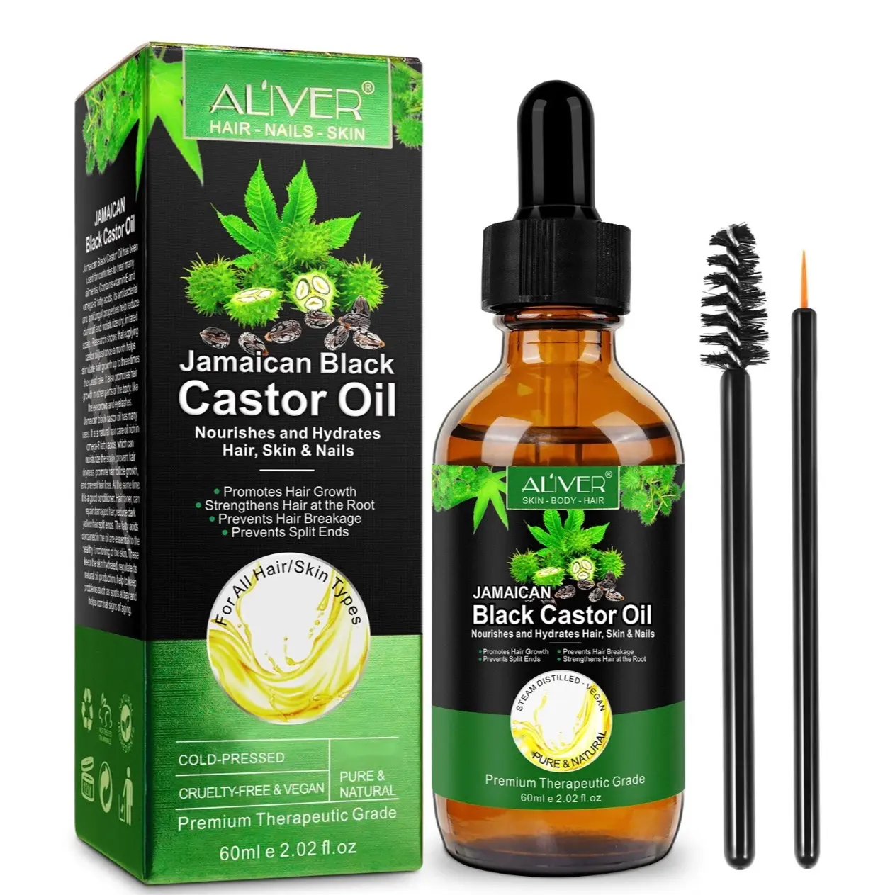 Aliver Jamaican Black Castor Oil Bottled Massage Oil - 60ml Liquid Single Item, Body Care Cosmetic, Bottled Massage Oils