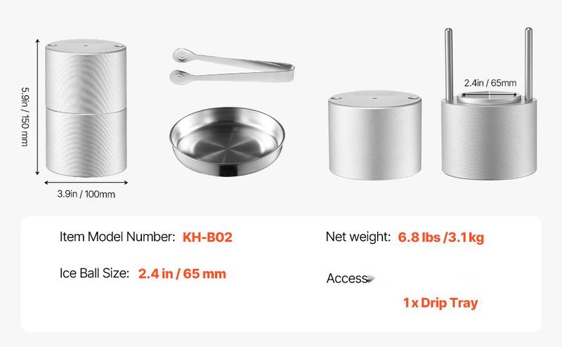 Ice Diamond Press Ice Ball Maker Kit 2.4-Inch Diamond Ice Press For Whiskey Cocktails And Bourbon, Round Ice Sphere Ball Maker, Bar Tool Accessory, Durable Stainless Steel Ice Maker For Home Bar And Entertaining