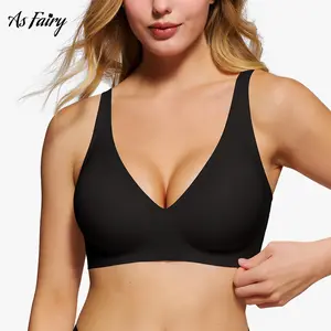 AsFairy Women Deep V Bra Push Up Plunge Wireless Long Wing Seamless Supportive Full Coverage Bralettes