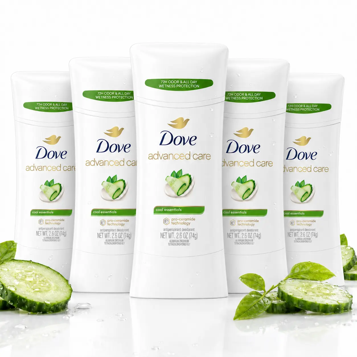Dove Advanced Care Cool Essentials Deodorant Stick 2.6oz - Antiperspirant with Pro-Ceramide Technology, 72H Odor and Wetness Protection, Cucumber Fresh Scent