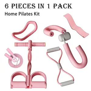 [ 6Pcs in One Pack ] Home Pilates Kit with Resistance Bands 6 Tube Pedal Puller Resistance Band Set for Women Gym Exercise Equipment Beginners Yoga