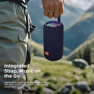 Claison outdoor waterproof Bluetooth speaker features dual subwoofers and RGB lighting, IPX7 waterproof rating, a lanyard, TWS stereo pairing, and compatibility with multiple connection methods, including Bluetooth, AUX, TF card, and USB.