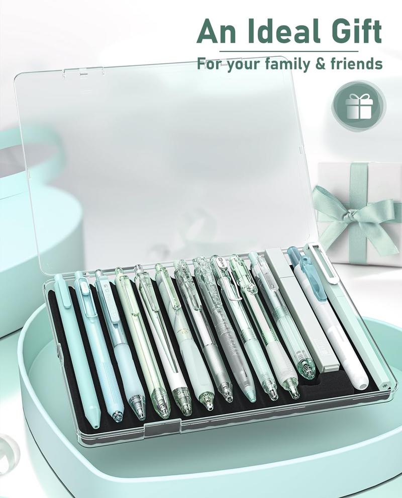 Four Candies 14Pack Pastel Gel Ink Pen Set,Cute Retractable 0.5mm Fine Point Pen,Note Taking Aesthetic Pens,12 Pack Black Ink Pens with 2Pcs Highlighter, Smooth Writing Pens for School and Office,NoteTaking,Students Stationary,girly office supplies