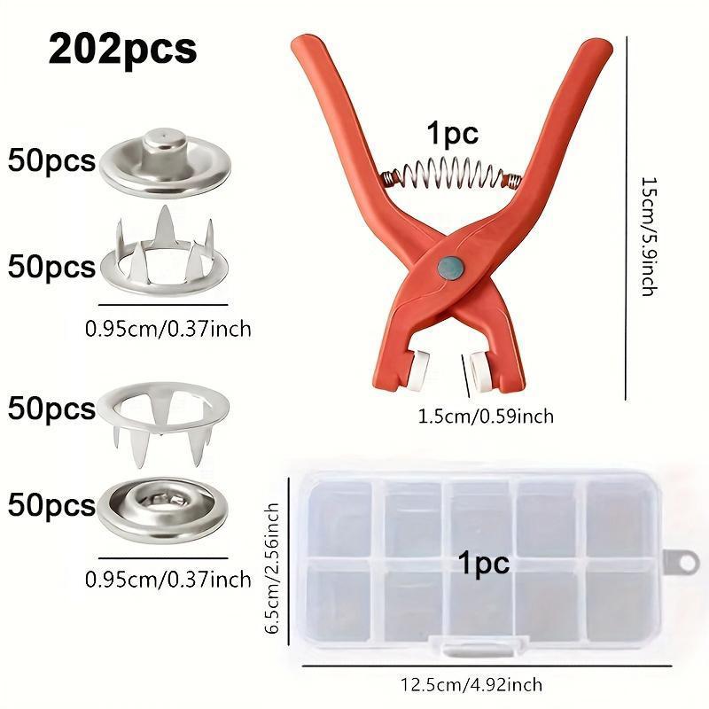 Sewing Button Set, 1 Set Sewing Button with Manual Pressure Pliers & Clear Storage Box, Metal Sewing Buttons for DIY Crafts, Clothes Hat Bag, Seam Supplies