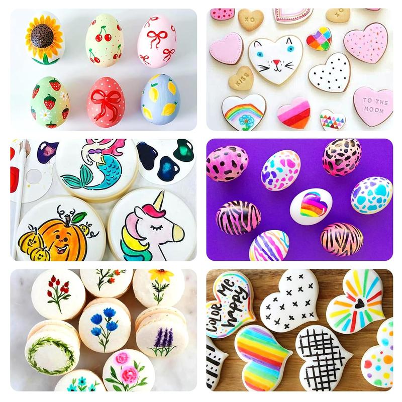 14-color cookie decorating markers, food coloring pens with both fine and coarse nibs, for decorating fondant, painting cake decorations, cookies, marking Easter eggs, frosting, macarons, Christmas decorations, and drawing supplies. edible