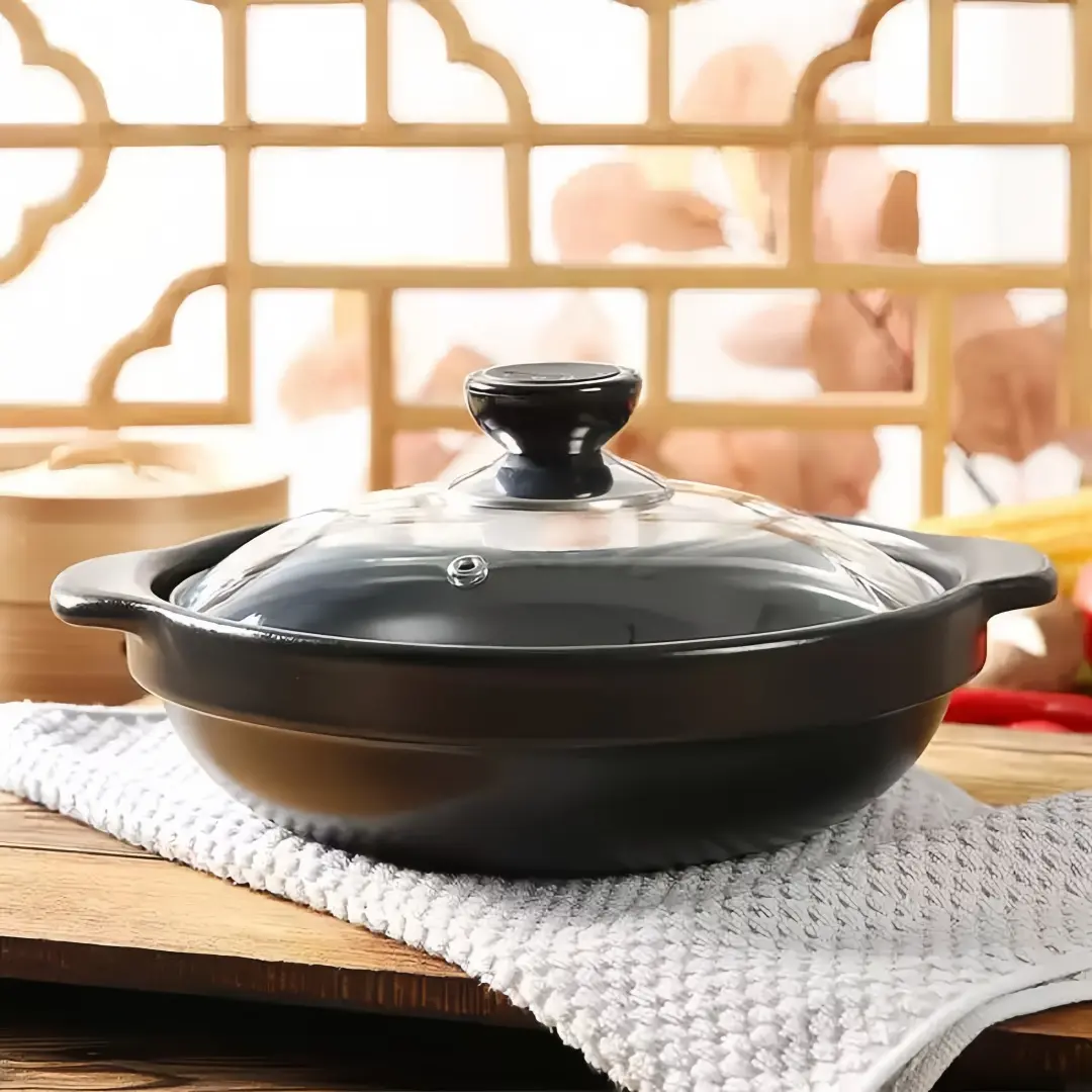 Ceramic Rice Cooker Pot with Glass Lid, Korean Style Stone Bowl, Traditional Asian Restaurant Grade Clay Pot, Ideal for Cooking Delicacies, Ramen Pot, Kitchen Pots, Durable Cookware